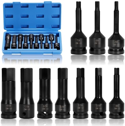 Complete Set van 10 Stuks Power Allen Sleutels met 1/2 Inch Hex Socket en Torx Bits voor Impact Wrench en Kluswerk
