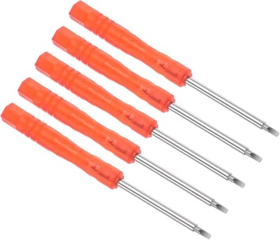 sleufschroevendraaier, 2 mm maat 85 mm lengte, stalen platte schroevendraaier met antislip rode grip - (Toepassingen: voor brillen horloges elektronica computer), 5 stuks