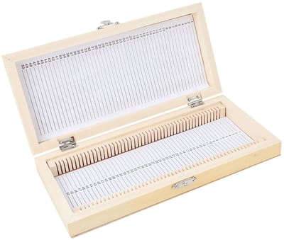 Dailygoods- Glaasjesdoos Houten - Opbergdoos voor 50 stuks - Metalen gesp - Metalen scharnier - Afmetingen 23x10,6x3,5 cm - Geschikt voor dia's