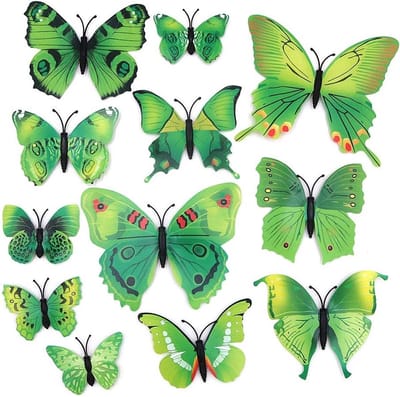 Finnacle - Upgrade je kamer met 12 stuks 3D vlinder muurstickers - Perfect voor kinderkamer, babykamer en slaapkamer - Vlinder sticker groen V2