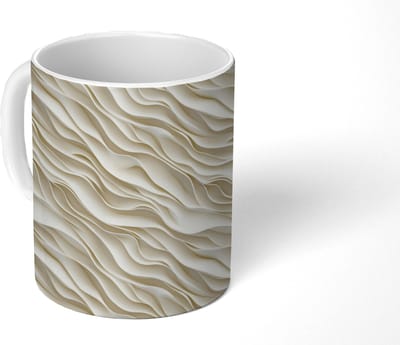 Mok - Koffiemok - Golven - Wit - Minimalistisch - Mokken - 350 ML - Beker - Koffiemokken - Theemok