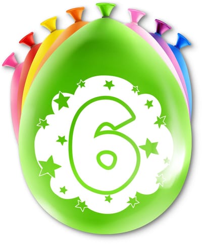 LUQ – Latex Ballonnen Happy Party 6 Jaar – 8 Stuks – Veelkleurig – Verjaardag Decor – Feest Versiering – Helium Ready