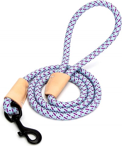 Nobleza Hondenriem 130 cm - Leuke frisse uitlaatriem - Mooie ronde hondenriem - Polyester met leder afwerking - lichtblauw / paars