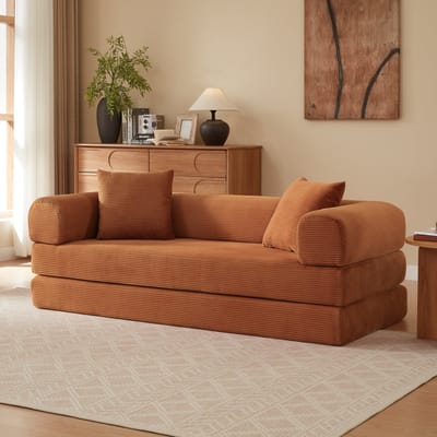 DESMIU Slaapbank 195 x 89 x 59 cm - Vervormbaar 3-Zits Sofa En Eenpersoons Slaapbed - Voor Woonkamer En Slaapkamer - Schuim Terracotta