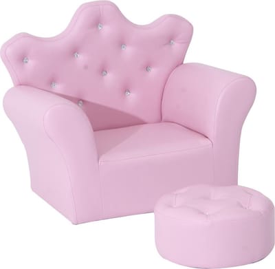 Kindersofa met poef - Kinder Fauteuil - Kinder relax stoel met voetenbank - Kunstleer - Roze