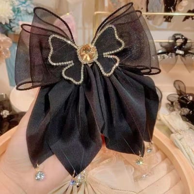 Pince à cheveux princesse pour filles, épingle à cheveux en strass, grand nœud, couvre-chef pour femme, accessoires pour cheveux féminins noir
