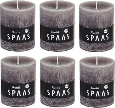 6x Taupe rustieke cilinderkaarsen/stompkaarsen 7 x 8 cm 30 branduren - Geurloze kaarsen - Woondecoraties