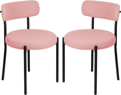 PIPIPOXER-Eetkamerstoel - Set Van 2 -metalen poten+Teddy Velvet, Roze