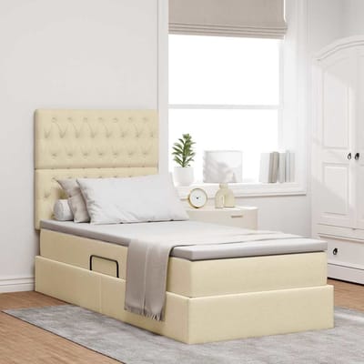 vidaXL - LED - opbergbed - met - matras - Crème - 90 - x - 190 - cm - Stof