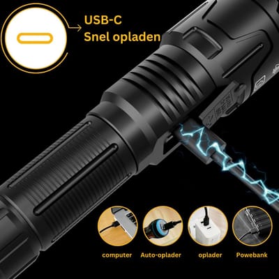 ApexArte® Militaire Zaklamp - Led Zaklampen - 20.000 Lm - Zwart