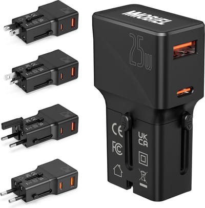 MMOBIEL Universele Reisadapter 25W – All-in-One Wereldwijd Reisstekkeradapter- Internationale Stopcontactadapter met USB-C 25W en USB-A 18W Oplaadpoorten voor VS, UK, EU, AUS, CN, JP - Pocketformaat