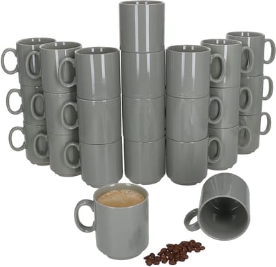 Set van 24 EVENT stapelbare koffiemokken GRIJS porselein 250 ml