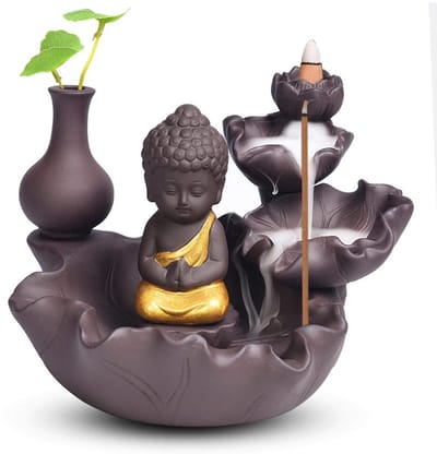 Allecto - Wierookhouder - Gouden Boeddha Waterval - Ceramische Wierookbrander - Gezellige Sfeer - Aromatherapie - Decoratie voor Kantoor en Slaapkamer