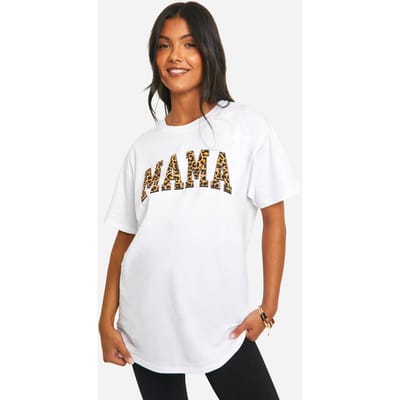 boohoo Dames Zwangerschaps Mama Luipaardprint Oversized T-shirt | Wit | Maat: 36