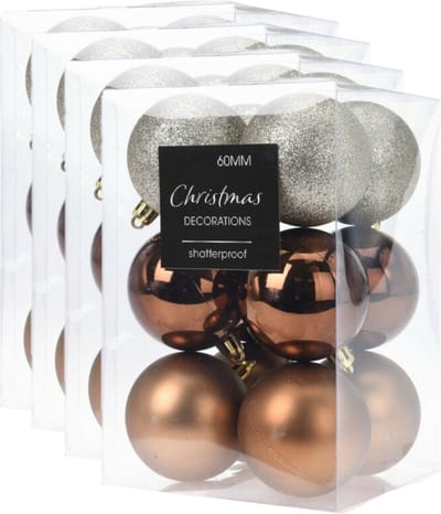 48x stuks kerstballen mix herfstkleuren glans/mat/glitter kunststof diameter 6 cm - Kerstboom versiering