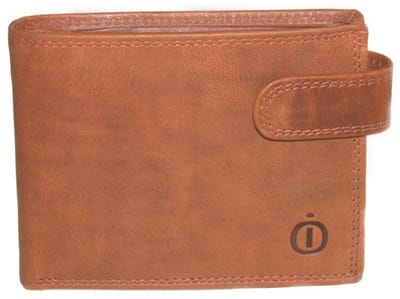 Oi retro oranje- cognackleurig leren herenportemonnee met lip / klein laag model billfold met klep naar links / compacte herenbeurs afsluitbaar / RFID SAFE / camel kleurig leer / 565Orange NR