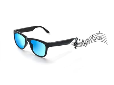 Caliber Soundglasses Bluetooth Zonnebril - Smart Glasses - Zonnebril Bluetooth - Ingebouwde Speakers voor muziek - handsfree bellen - Gepolariseerd Glas - Lichtgewicht 31 gram - 6 uur speeltijd - Heren en Dames - Blauwe glazen - Mat Zwart montuur