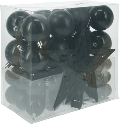 Christmas Decorations kerstballen set 3,4,6 cm met piek -54dlg - zwart