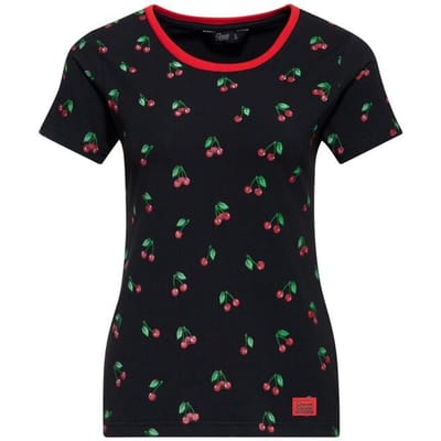 Queen Kerosin Cherry“ Ringer T-shirt with all-over print Dames T-shirt - zwart - S