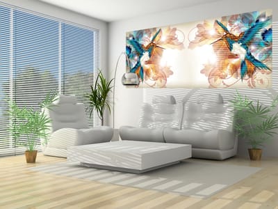 Birds Hummingbirds Flowers Abstract Photo Wallcovering