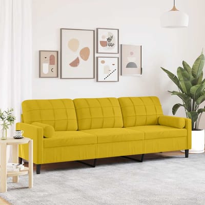 vidaXL - 3-zitsbank - met - sierkussens - 210 - cm - fluweel - geel