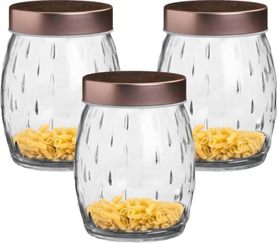 Urban Living Voorraadpot/bewaarpot Beau - 3x - 1.2L - glas - koperen deksel - D13 x H15 cm