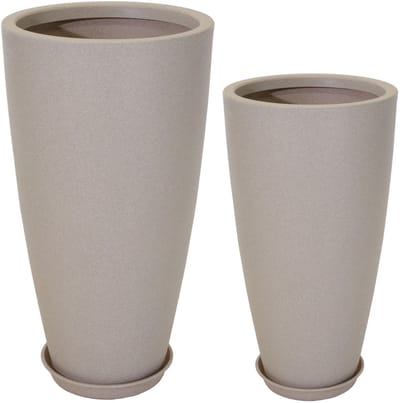 In & Out Deco Vaas set van 2 stuks - hoog 80 en 90 cm - zandkleur - met schotel
