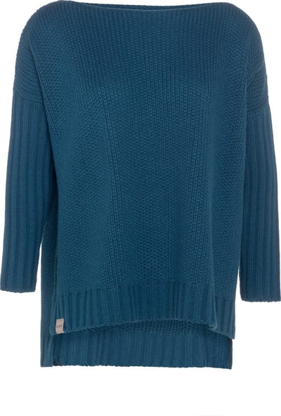 Knit Factory Kylie Gebreide Dames Trui - Trui dames winter - Pullover dames - lange mouw - Wintertrui - Damestrui - Boothals - Petrol - Donkerblauw - 36/44