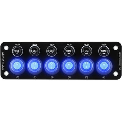 6-voudig tuimelschakelaarpaneel aan/uit voor camper RV boot Marine Truck 12V blue