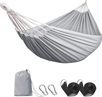 Hangmat Dubbele en enkele draagbare hangmat met boomtouwen | parachute-hangmatten | 200 x 100cm | Grijs