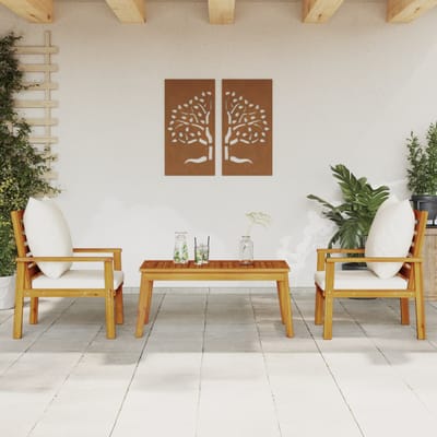 vidaXL - 3-delige - Loungeset - met - kussens - massief - acaciahout