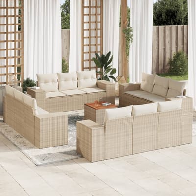 vidaXL - 13-delige - Loungeset - met - kussens - poly - rattan - beige