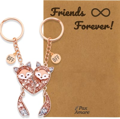 BFF Sleutelhanger voor 2 ' Friends Forever' - Magnetische Vosjes - Sleutelhanger set op Cadeau Kaartje - Rosé Goud - Vriendschap Symbool - Pax Amare