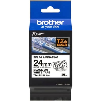 Brother TZESL251 Labeltape zelflaminerend Tapekleur: Wit Tekstkleur: Zwart 24 mm 8 m