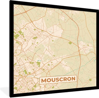 Fotolijst incl. Poster - België - Kaart - Plattegrond - Mouscron - Stadskaart - 40x40 cm - Posterlijst