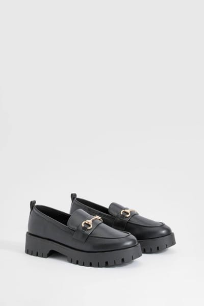 boohoo Dames Brede pasvorm chunky T-Bar loafers | Zwart | Maat: 36