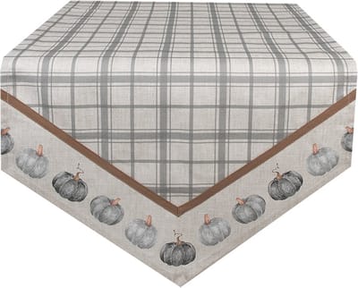 Clayre & Eef Tafelloper Overig 50x160 cm Grijs Katoen Pompoen Herfst decoratie