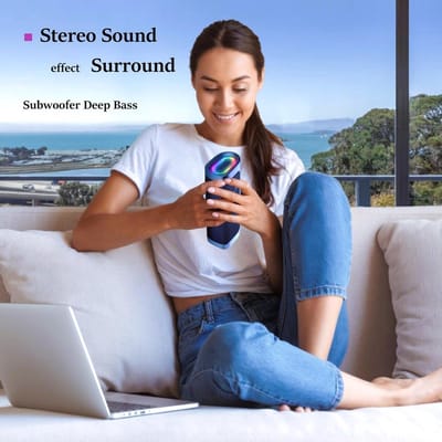 Draagbare Bluetooth Speaker met Kleurrijke LED Verlichting, IPX6 Waterdicht