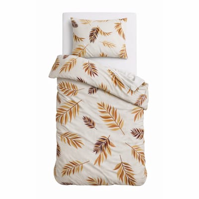 Happynest Dekbedovertrek - Een persoons - 140x220 cm – Met 1 Kussenslopen - 60*70 cm – Naturel Bladeren