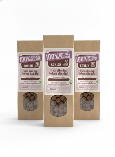 animalking 100% Natural Trainers - Trainingssnacks Konijn voor Honden - Hypoallergeen en Graanvrij - 3 x 150 gram Voordeelverpakking