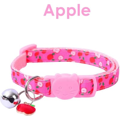 Collier pour animal de compagnie avec clochette Motif de fruits Accessoires colorés pour chien Chiot Chat Collier pour chaton Clochette de sécurité réglable Collier pour animal de compagnie