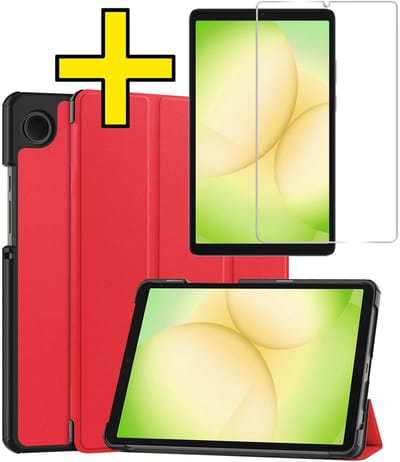 Hoes - Geschikt voor Samsung Galaxy Tab A11 Plus - Met Screenprotector - Trifold Bookcase - Hard Cover - Hardcover Book Case - Tablet Hoesje - Rood