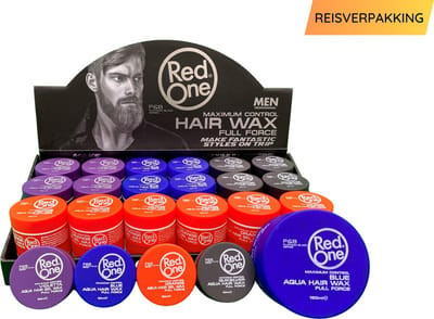 36-pack Red One wax 50ml Reisverpakking - Ideaal voor Vakantie! - Miniverpakking Wax - Travel Wax - Voordeelbundel 36 Stuks - Maximum Control - Langdurige Styling - Sterke Hold - Blauw/Grijs/Paars/Oranje - Haarwax vakantie