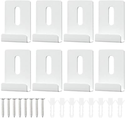 Allecto Plus - 8-delige set metalen spiegelhouders voor wandmontage - stevige roestvrijstalen spiegelclips - inclusief schroeven - voor frameloze spiegelbevestiging - decoratief wandtegel display - wit - Eenvoudige montage