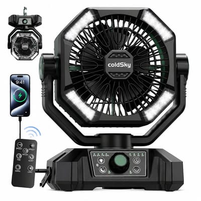 ITRONIQ Ventilator Op Batterij 20000 mAh – Camping Ventilator Met LED Verlichting – Draadloos en Oplaadbaar - Zwart Groen