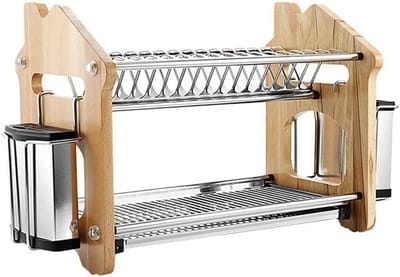 Keuken Afdruiprek - Serviesrek met lekbak - Keuken organiseren - Dubbel RVS rek - 63x29x36 cm - Zilver