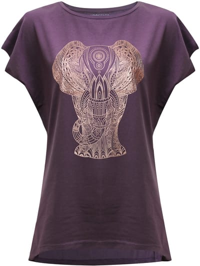Yoga-T-Shirt Batwing „elephant“ - berry/copper