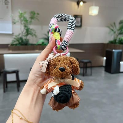 Gestreept Trui Teddybeer Sleutelhanger, Handgemaakte Garen Crossbody Tas Hanger, Cartoon Rugzak Hanger, Creatief Cadeau Voor Vrouwen koffie