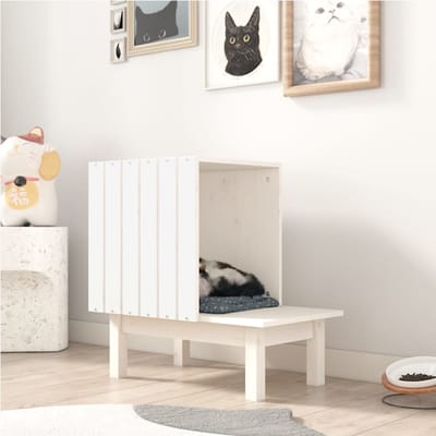 vidaXL - Kattenhuis - 60x36x60 - cm - massief - grenenhout - wit