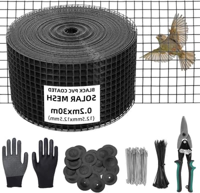 Duurzame en Weerbestendige Beschermingsrooster voor Zonnecollectoren, 20 cm x 30 m, Gecoat Gegalvaniseerd Staal, Ideaal voor Vogels en Dierenbescherming